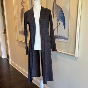 Long Gray Open Front Cardigan